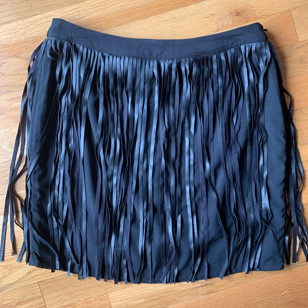 Women’s Black Faux Leather Tassel Skirt Size Large